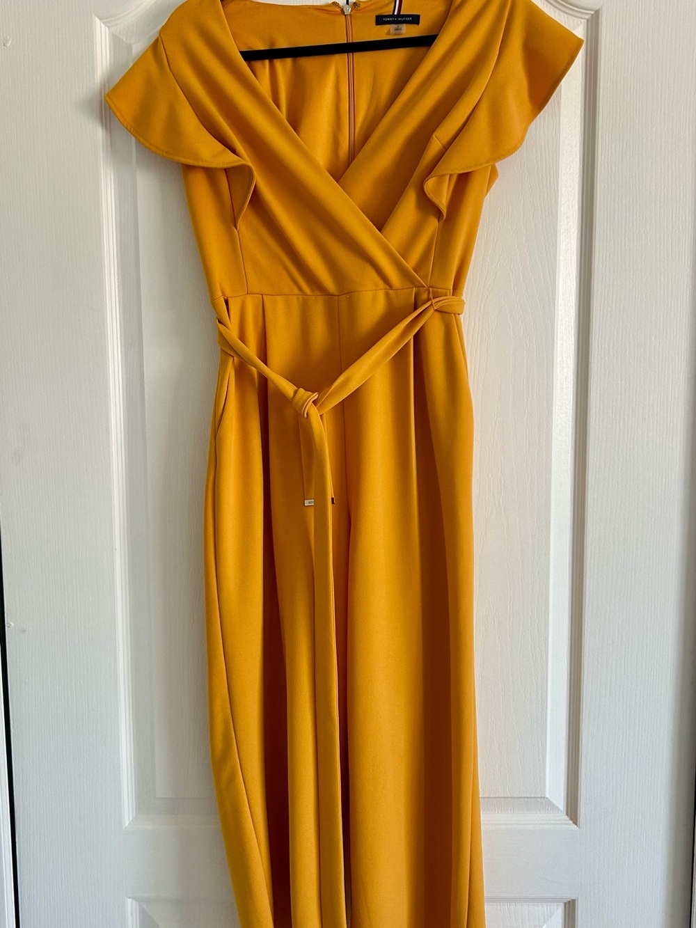 Tommy Hilfiger Mustard Wrap Midi Dress with Flutter Sleeves